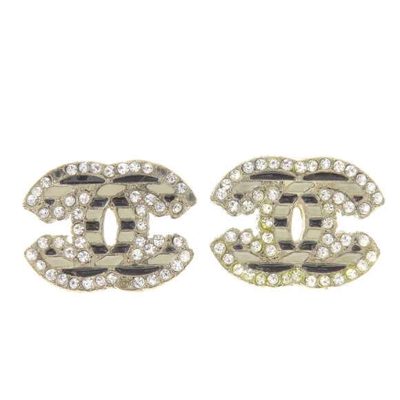 CHANEL Authentic Black Logo Earrings